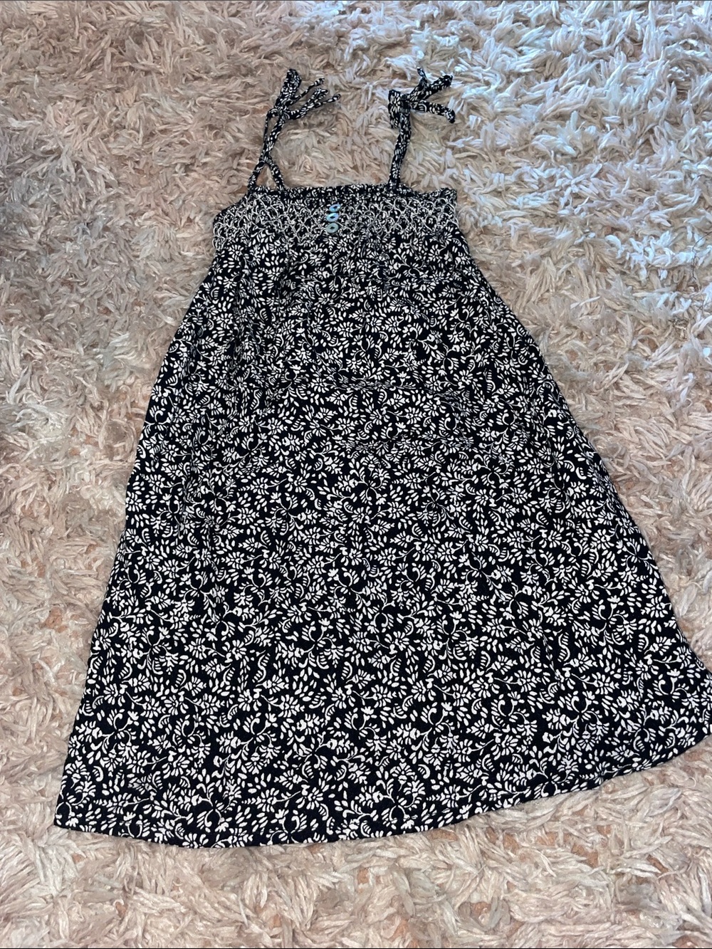 Black and White Floral Smocked Sundress